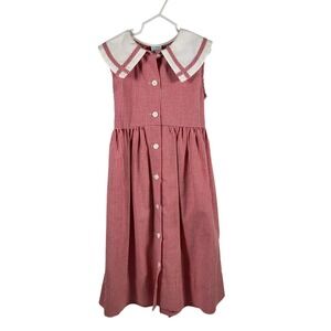 Rags Land Gingham Dress Size 6 Red White Sailor Collar Button Front Kids